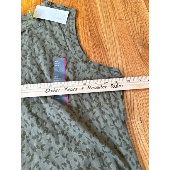 All In Motion XXL Sleeveless Boxy Fit Cropped Olive Green Floral Tank Top - Picture 7 of 8